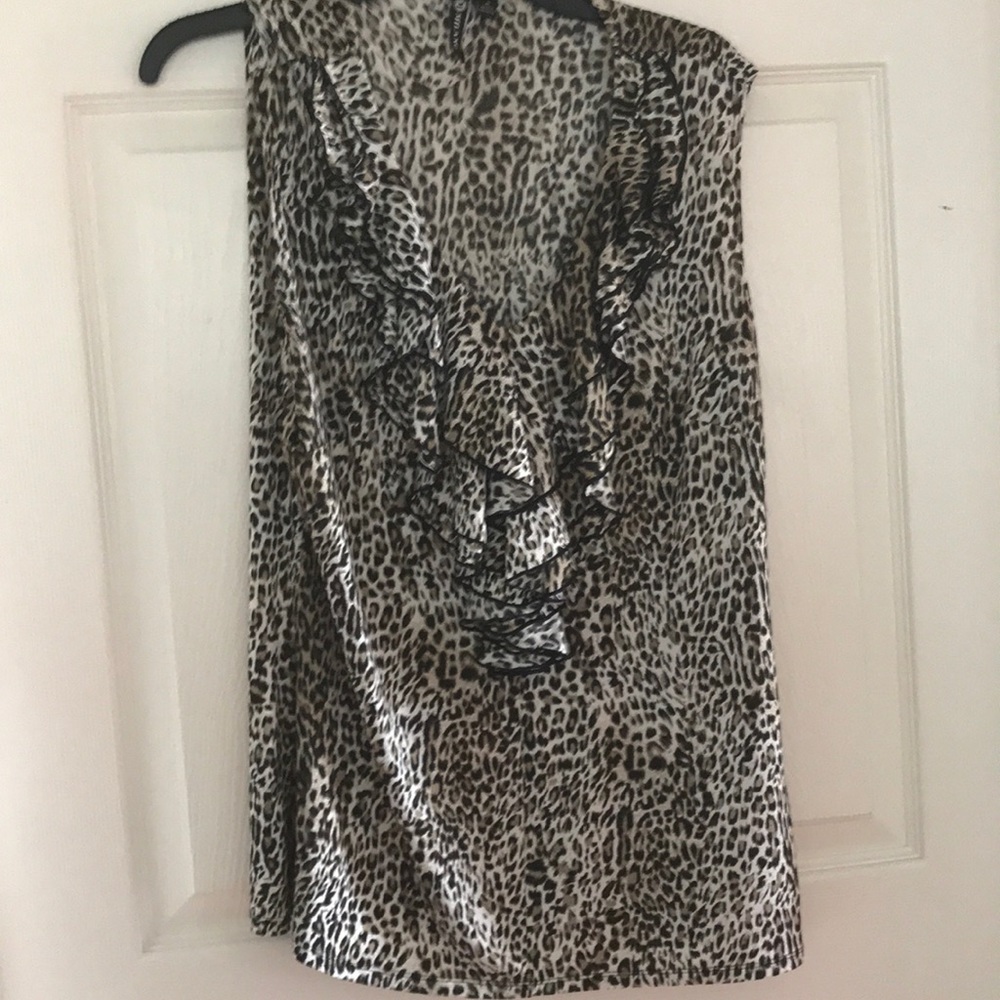 Leopard print top with front ruffle